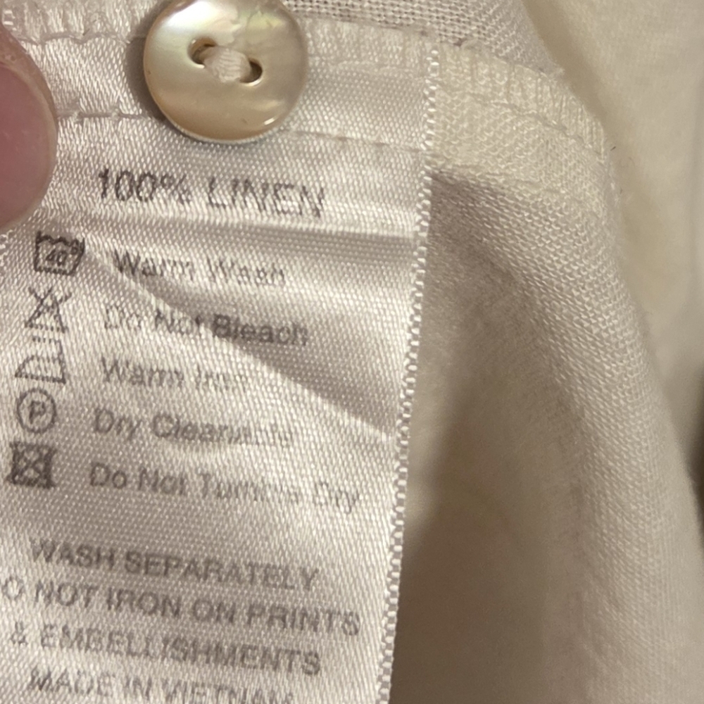 Lanhtropy Athina Midi Linen Dress Off-White Women's Small SHELL Buttons Beachy - Picture 10 of 11